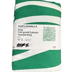 IKEA PORTLAKMALLA King Green & White Duvet Cover & Pillowcases